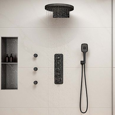 16" Wall Mounted Thermostatic Complete Shower System with 3-Function Handheld Spray and 3 Body Jets