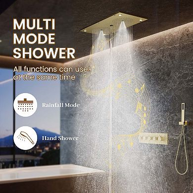 28"x15" 4-Function Flush Mounted Thermostatic Shower System with LED Light and Bluetooth Music