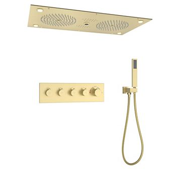 28"x15" 4-Function Flush Mounted Thermostatic Shower System with LED Light and Bluetooth Music