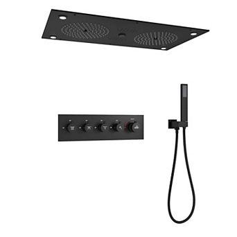 28"x15" 4-Function Flush Mounted Thermostatic Shower System with LED Light and Bluetooth Music
