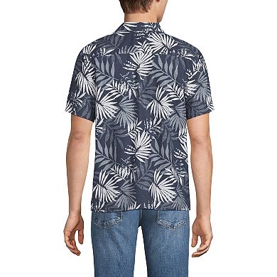 Men's Lands' End Short Sleeve Linen Hawaiian Camp Collar Shirt