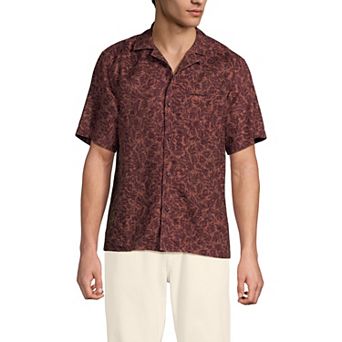 Men's Lands' End Short Sleeve Linen Hawaiian Camp Collar Shirt