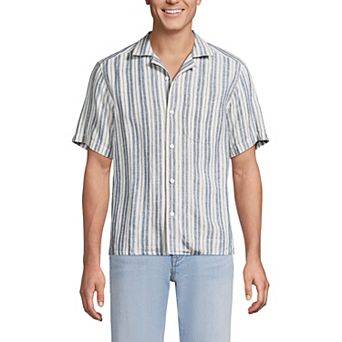 Men's Lands' End Short Sleeve Linen Hawaiian Camp Collar Shirt