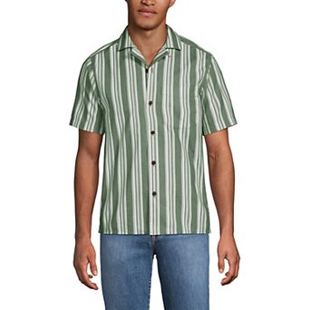 Men's Lands' End Short Sleeve Linen Hawaiian Camp Collar Shirt