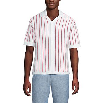 Men's Lands' End Short Sleeve Racked Button Down Sweater Polo