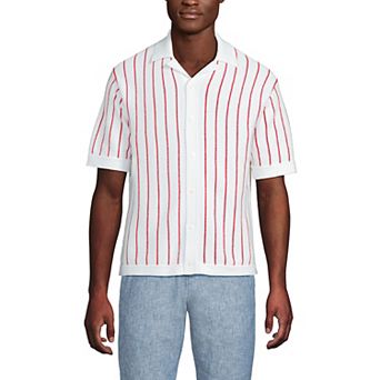Men's Lands' End Short Sleeve Racked Button Down Sweater Polo
