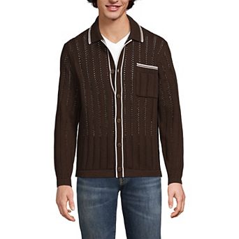 Men's Lands' End Long Sleeve Button Through Summer Polo Cardigan