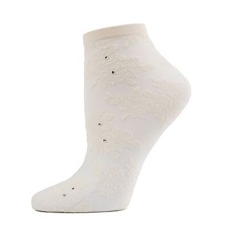 Floral Rhinestone Shortie Sheer See-Through Socks