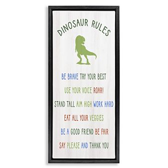 Stupell Home Decor Dinosaur Rules Framed Floating Canvas Wall Art
