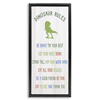 Stupell Home Decor Dinosaur Rules Framed Floating Canvas Wall Art