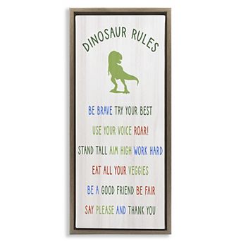 Stupell Home Decor Dinosaur Rules Framed Floating Canvas Wall Art
