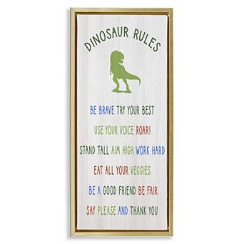 Stupell Home Decor Dinosaur Rules Framed Floating Canvas Wall Art