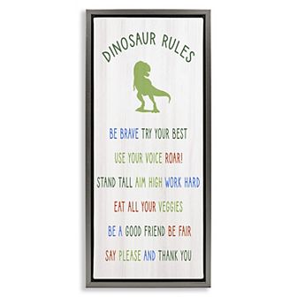 Stupell Home Decor Dinosaur Rules Framed Floating Canvas Wall Art