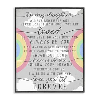 Stupell Home Decor To My Daughter You Are Loved Rainbow Quote Framed Giclee Wall Art