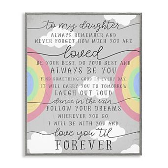 Stupell Home Decor To My Daughter You Are Loved Rainbow Quote Framed Giclee Wall Art