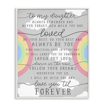 Stupell Home Decor To My Daughter You Are Loved Rainbow Quote Framed Giclee Wall Art