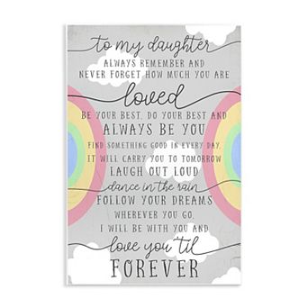 Stupell Home Decor To My Daughter You Are Loved Rainbow Quote Plaque Wall Art