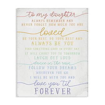 Stupell Home Decor To My Daughter You Are Loved Rainbow Print Quote Canvas Wall Art
