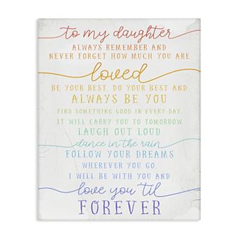 Stupell Home Decor To My Daughter You Are Loved Rainbow Print Quote Canvas Wall Art