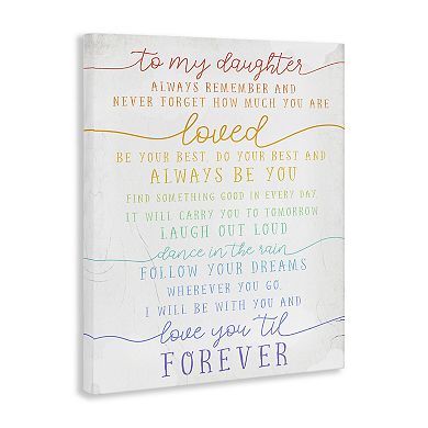 Stupell Home Decor To My Daughter You Are Loved Rainbow Print Quote Canvas Wall Art