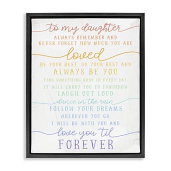 Stupell Home Decor To My Daughter You Are Loved Rainbow Print Quote Framed Floating Canvas
