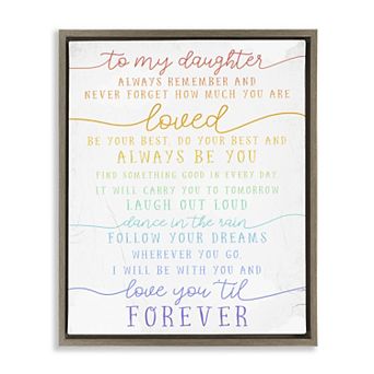 Stupell Home Decor To My Daughter You Are Loved Rainbow Print Quote Framed Floating Canvas
