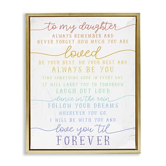 Stupell Home Decor To My Daughter You Are Loved Rainbow Print Quote Framed Floating Canvas