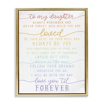Stupell Home Decor To My Daughter You Are Loved Rainbow Print Quote Framed Floating Canvas