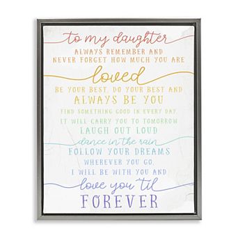 Stupell Home Decor To My Daughter You Are Loved Rainbow Print Quote Framed Floating Canvas