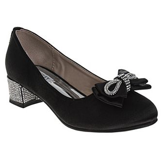 Badgley Mischka Embellished Bow Accent Girls Low Heeled Dress Pumps
