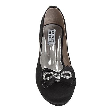 Badgley Mischka Embellished Bow Accent Girls Low Heeled Dress Pumps