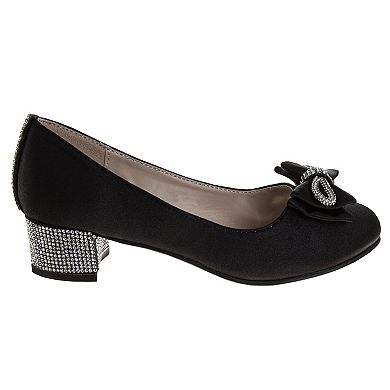 Badgley Mischka Embellished Bow Accent Girls Low Heeled Dress Pumps