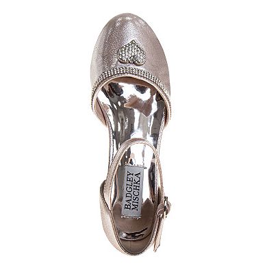 Badgley Mischka Embellished Heart Accent Girls Low Heeled Dress Shoes