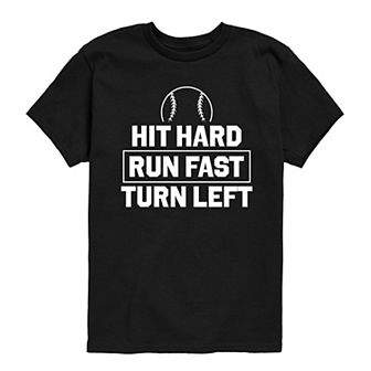 Boys 8-20 Hit Hard Run Fast Turn Left Baseball Graphic Tee