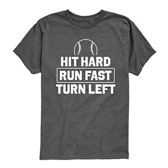 Boys 8-20 Hit Hard Run Fast Turn Left Baseball Graphic Tee