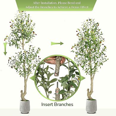 5ft（60in） Tall Faux Olive Tree with White Planter and Green Moss, 2 Pack