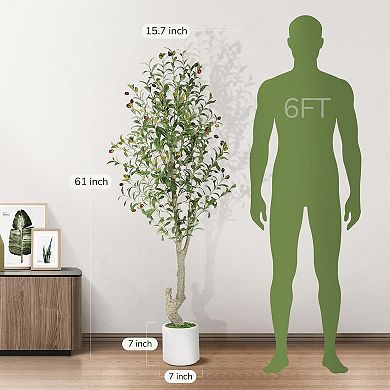 5ft（60in） Tall Faux Olive Tree with White Planter and Green Moss, 2 Pack