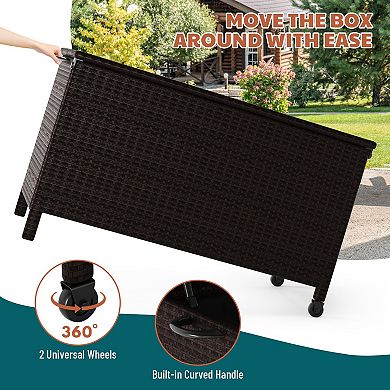 Outdoor Storage Box, 120 Gallon Large Patio Deck Box, Waterproof Wicker Rattan Storage Box, Brown