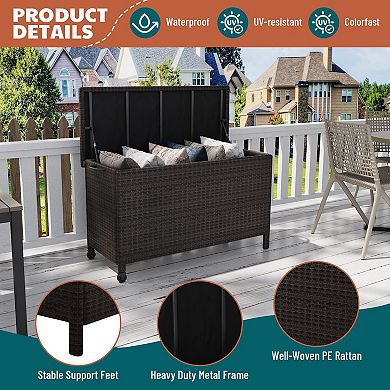 Outdoor Storage Box, 120 Gallon Large Patio Deck Box, Waterproof Wicker Rattan Storage Box, Brown