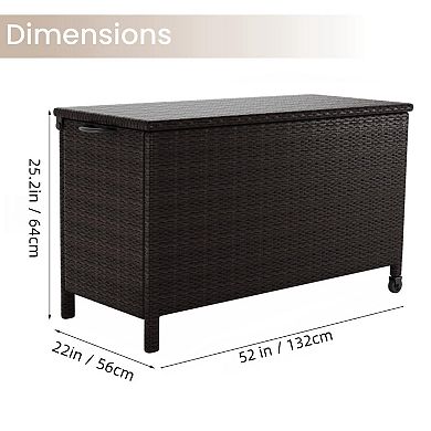 Outdoor Storage Box, 120 Gallon Large Patio Deck Box, Waterproof Wicker Rattan Storage Box, Brown