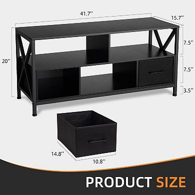 TV Stand for 50 inch Television, Entertainment Center with 2 Fabric Drawers