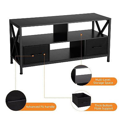 TV Stand for 50 inch Television, Entertainment Center with 2 Fabric Drawers