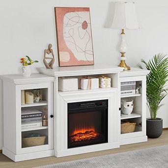 White Farmhouse Fireplace TV Stand with 3-D Real Flame
