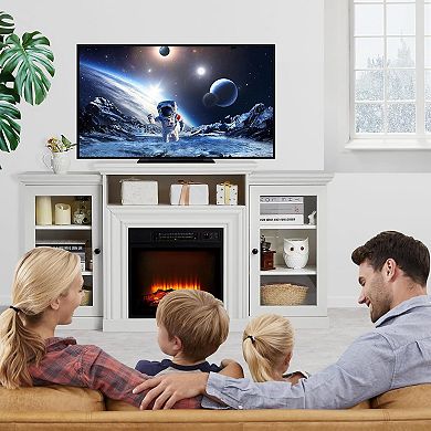 White Farmhouse Fireplace TV Stand with 3-D Real Flame