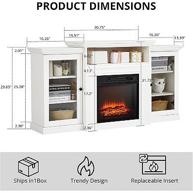 White Farmhouse Fireplace TV Stand with 3-D Real Flame