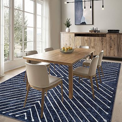 Garvee Machine Washable Modern Symmetrical Fine Lines Area Rug Non Slip for Home Decor