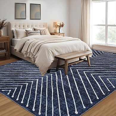 Garvee Machine Washable Modern Symmetrical Fine Lines Area Rug Non Slip for Home Decor
