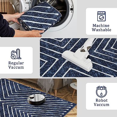 Garvee Machine Washable Modern Symmetrical Fine Lines Area Rug Non Slip for Home Decor