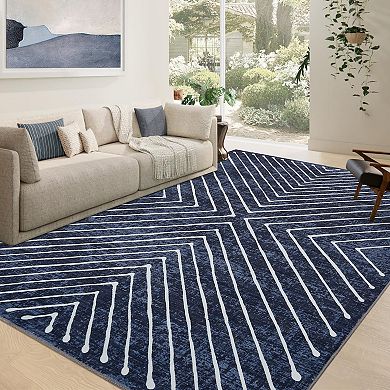 Garvee Machine Washable Modern Symmetrical Fine Lines Area Rug Non Slip for Home Decor
