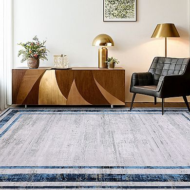 Garvee Modern Mottled Border Printed Area RugWashable Stain Resistant Carpet for Living room Kitchen